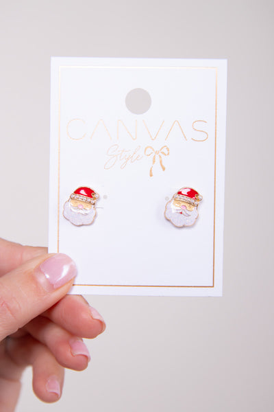 Pearl Studded Enamel Santa Claus Earrings