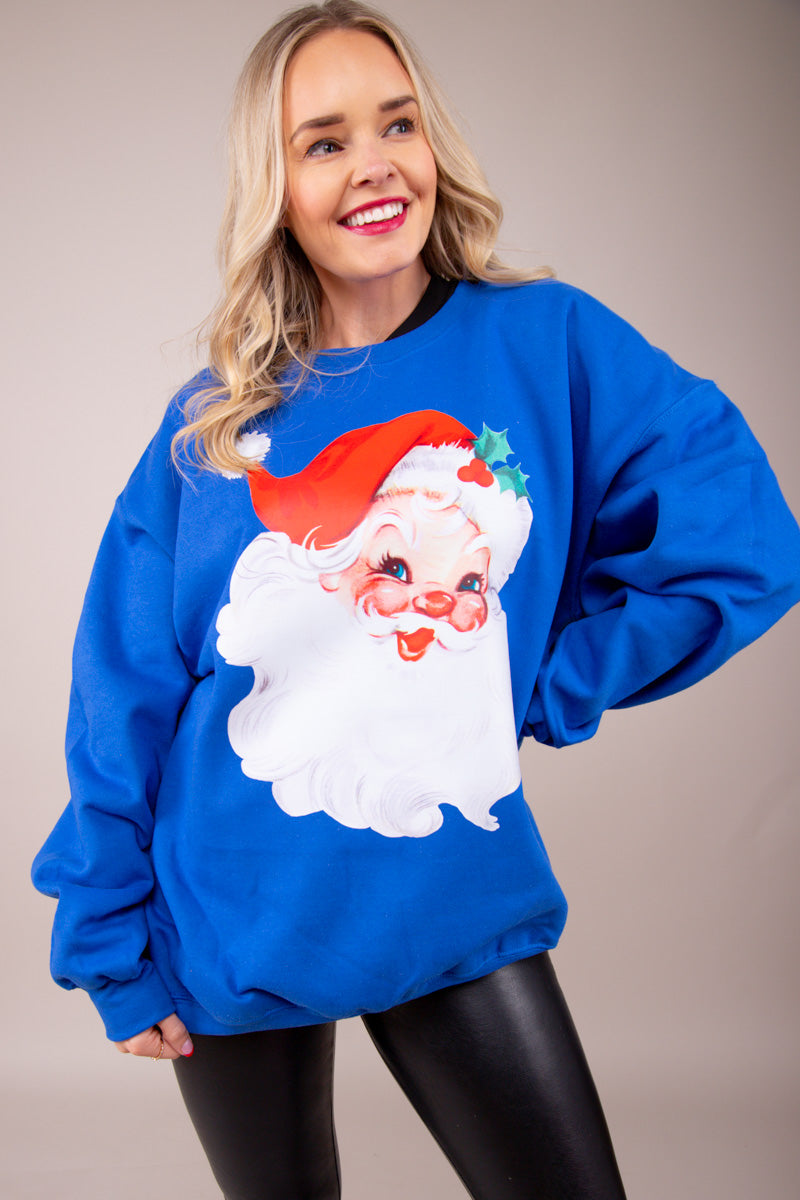 Vintage Jolly Santa Sweatshirt - Royal Blue