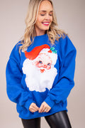 Vintage Jolly Santa Sweatshirt - Royal Blue