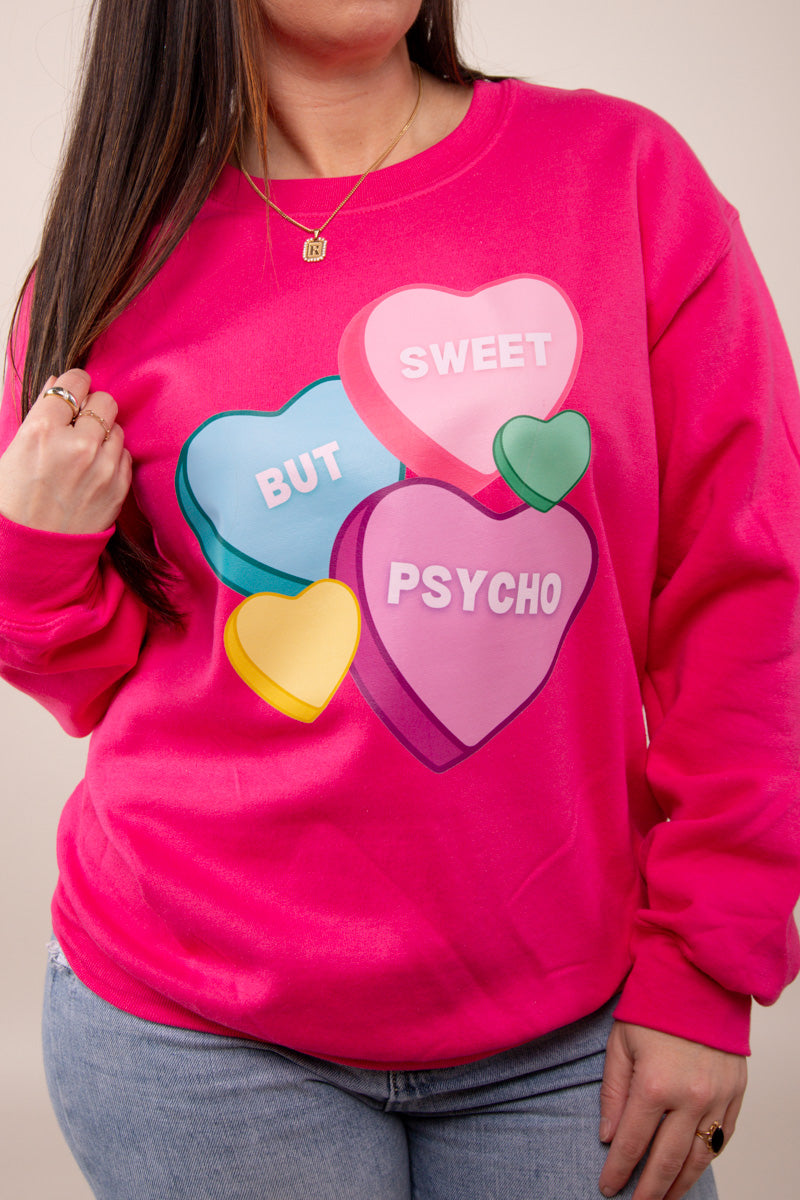 Sweet But Pyscho Candy Heart Sweatshirt - Pink