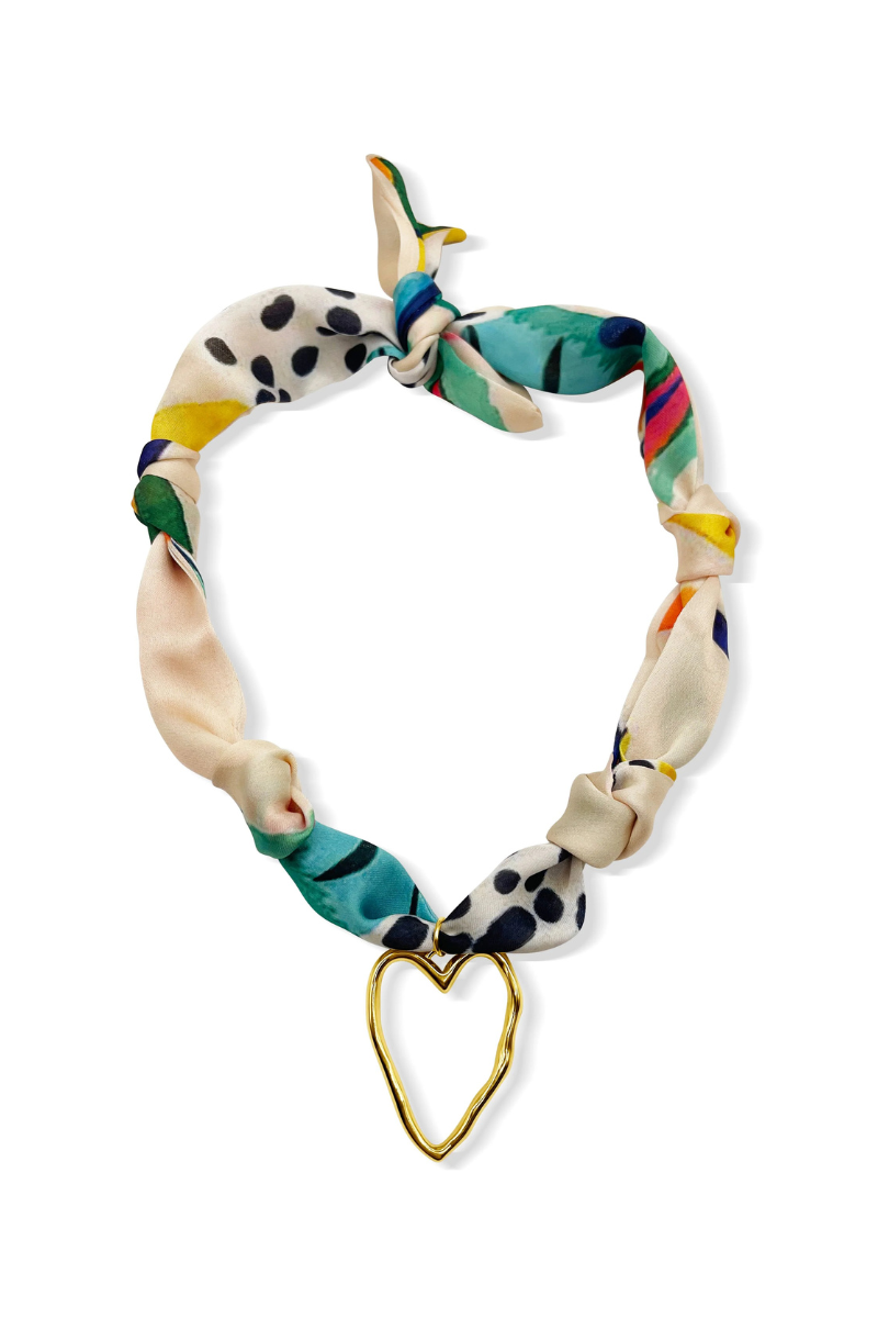 Open Heart Spotted Scarf Necklace
