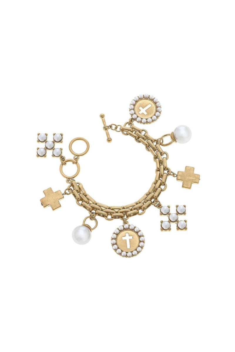 Sarah Square and Coin Cross Charm Bracelet