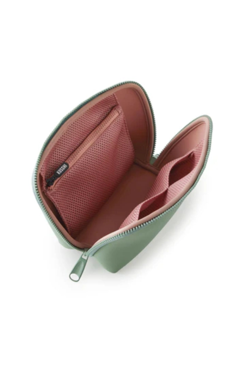 KUSSHI Neoprene Makeup Bag-Sage/Coral Rose