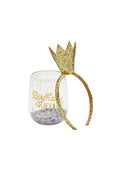 Birthday Queen Wine Glass & Glitter Crown Headband