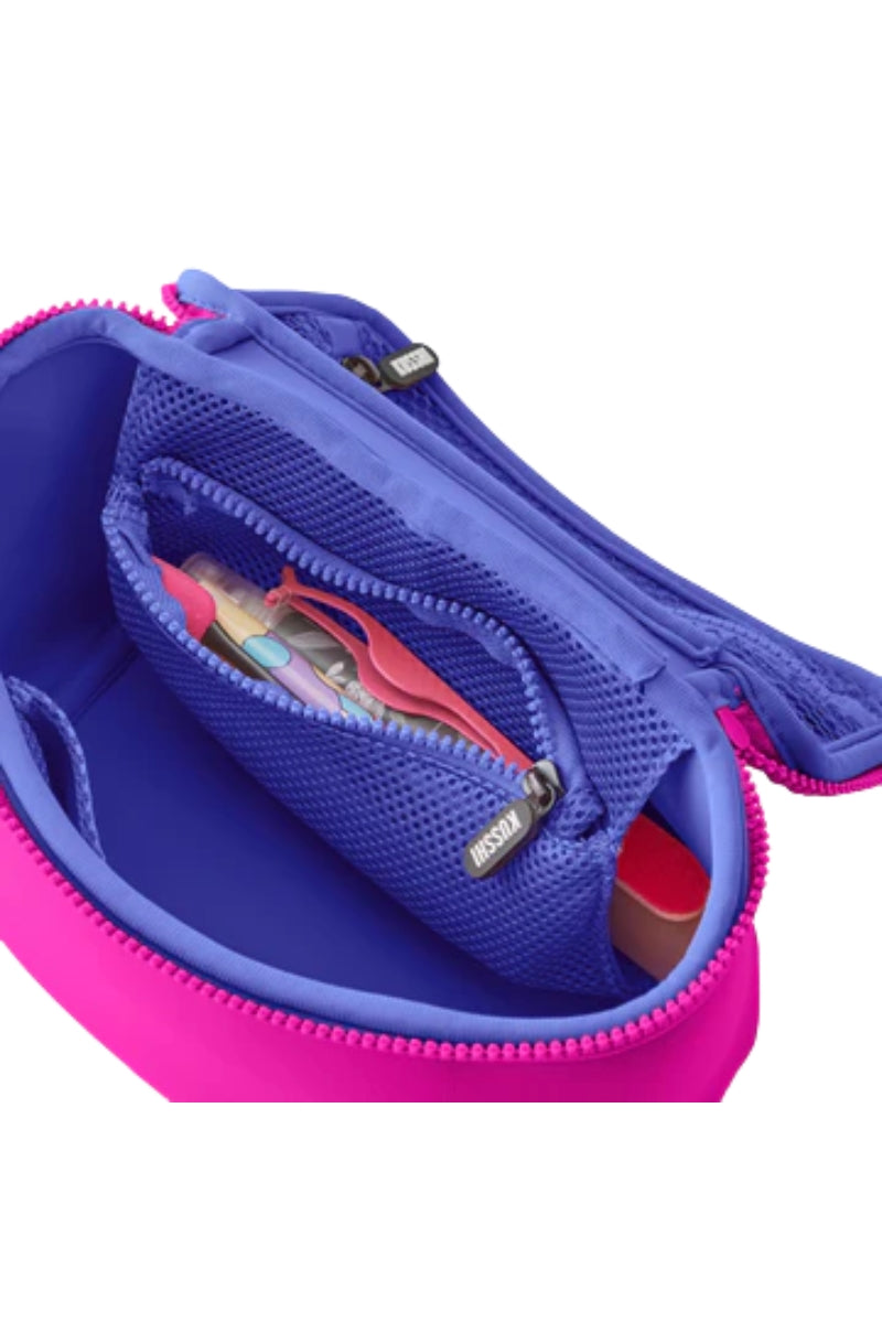 KUSSHI Small Neoprene Train Case-Pink/Indigo