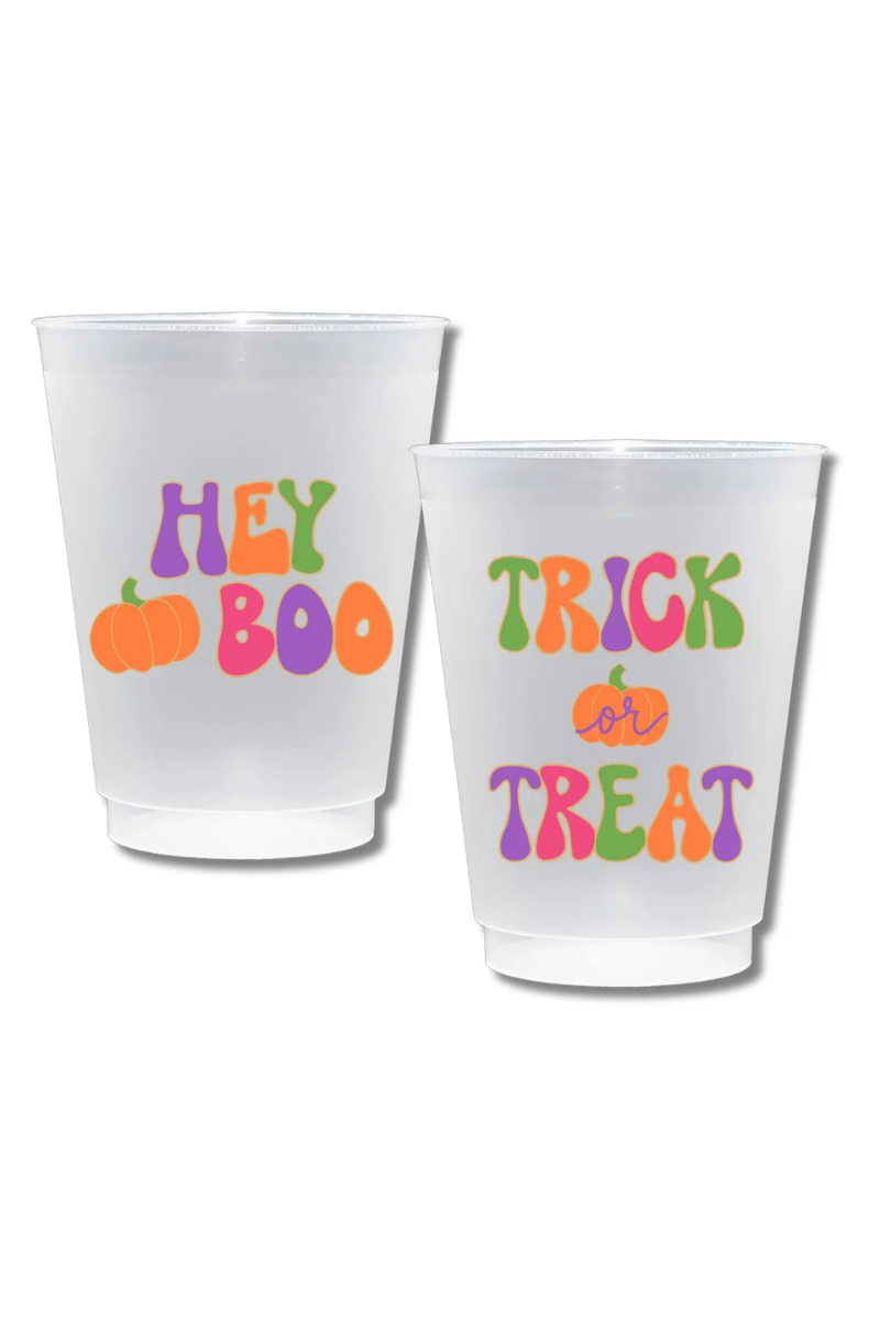 Halloween Hey Boo Trick or Treat Double Sided Shatterproof Frost Flex Plastic Cups