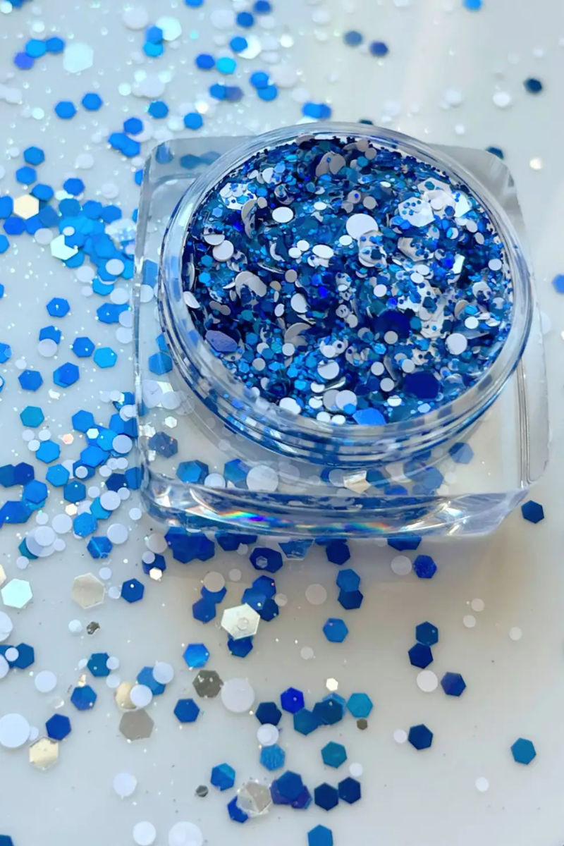 Blue White and Silver Face and Body Glitter Gel