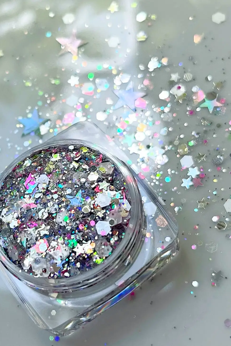 Silver Stars Disco Girl Face and Body Glitter Gel