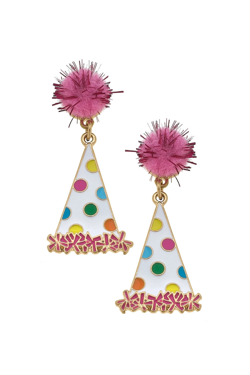 Polka Dotted Party Hat Earrings