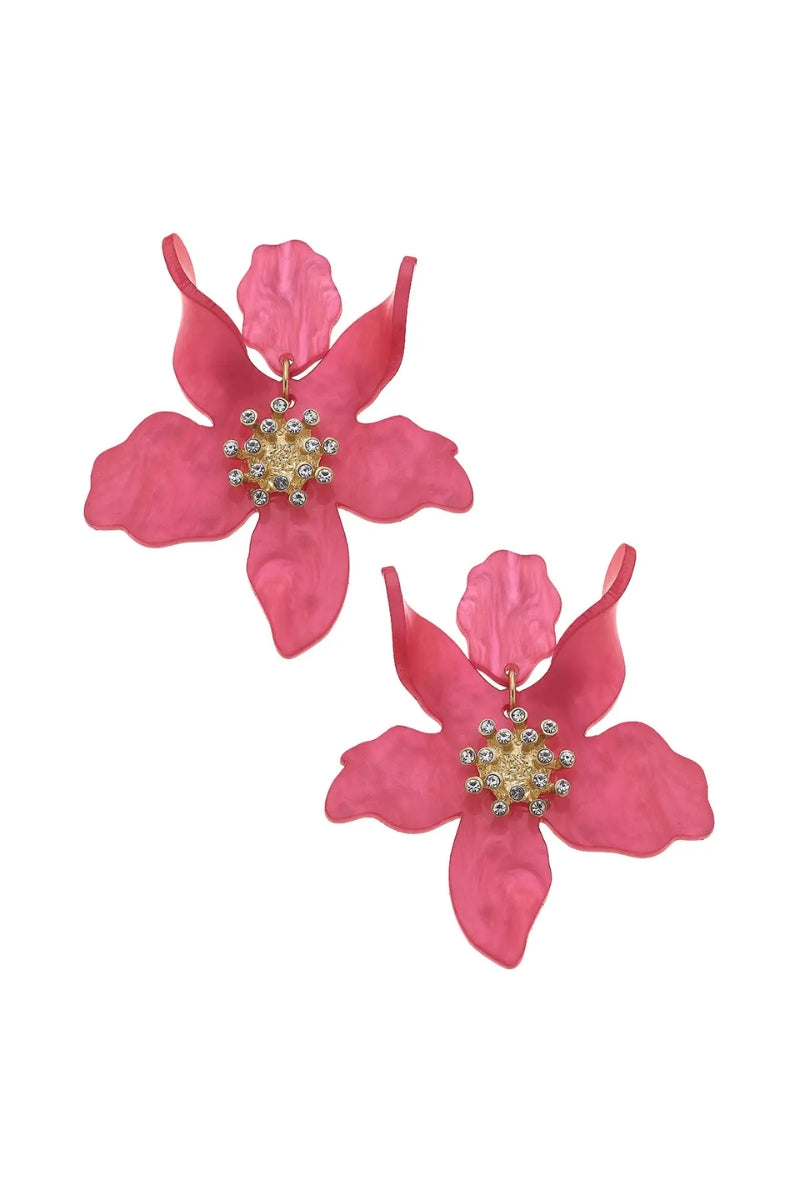 Chloe Resin Flower Earrings-Fuchsia