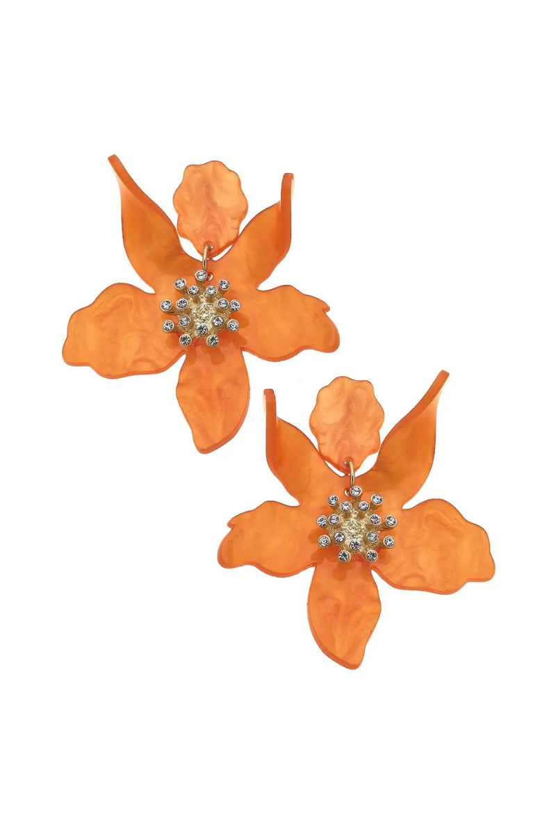 Chloe Resin Flower Earrings-Orange