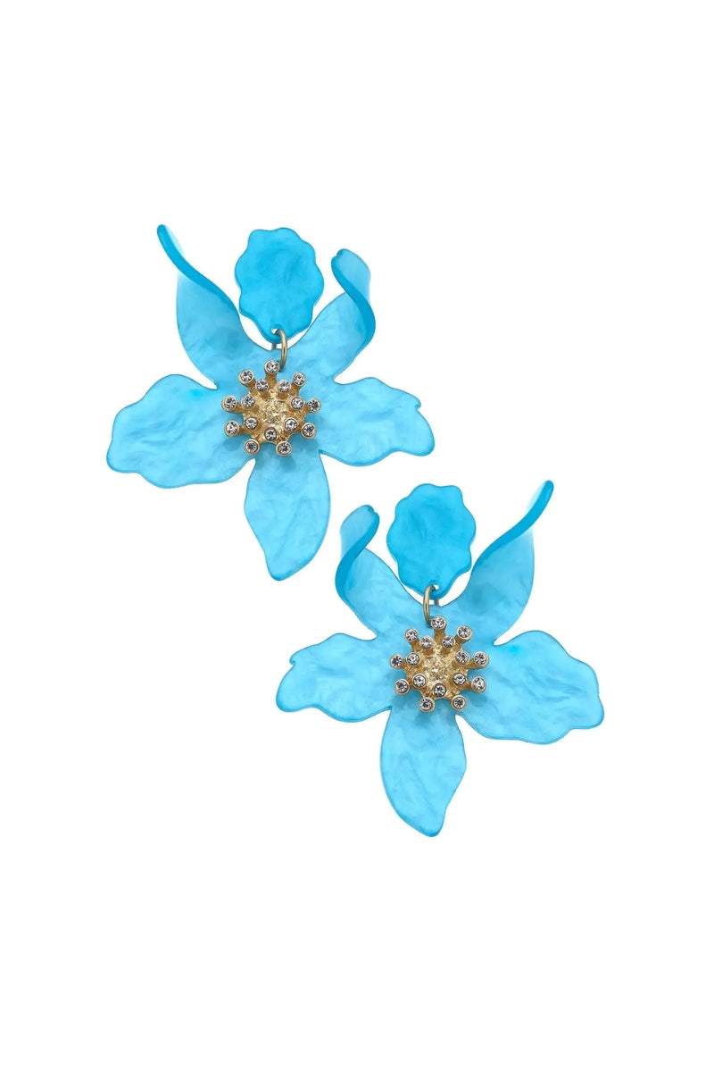 Chloe Resin Flower Earrings-Aqua