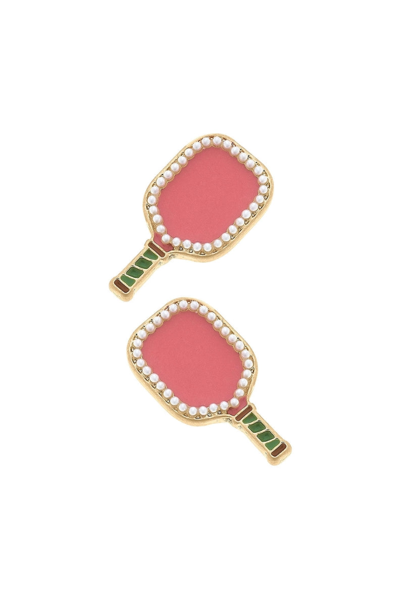 Ellie Pickleball Paddle Stud Earrings-Pink