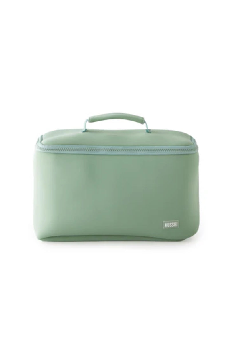 KUSSHI Neoprene Large Train Case-Sage/Coral Rose