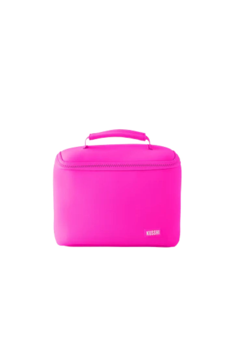 KUSSHI Small Neoprene Train Case-Pink/Indigo