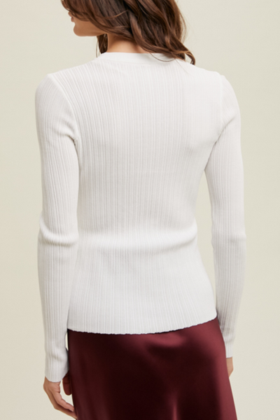 Ribbed Textured Knitted Top - White