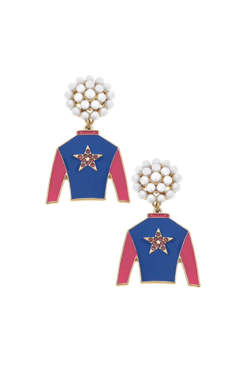 Risen Star Jockey Silk Enamel Drop Earrings