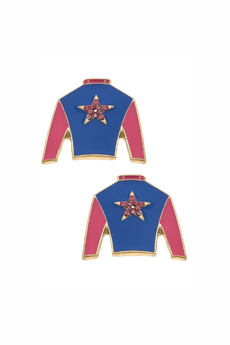 Risen Star Jockey Silk Enamel Stud Earrings