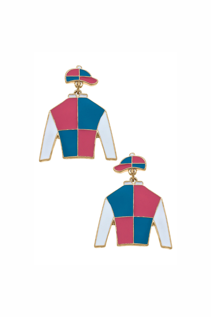 Sir Barton Jockey Silk Enamel Drop Earrings