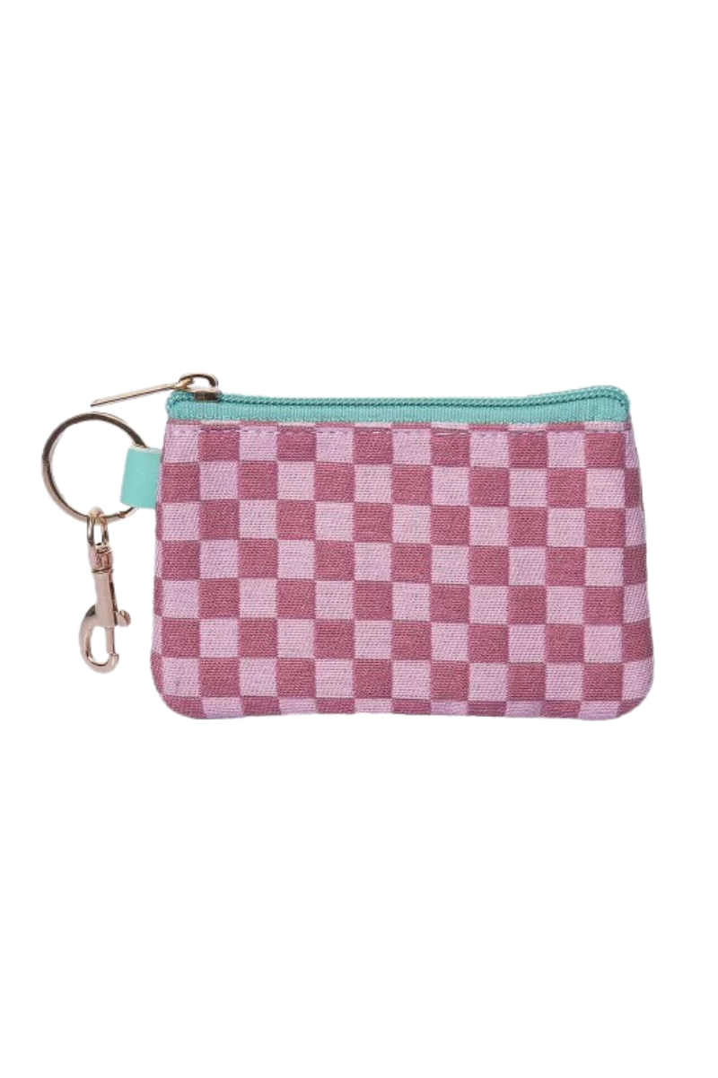 Pink Checkered Zip Wallet