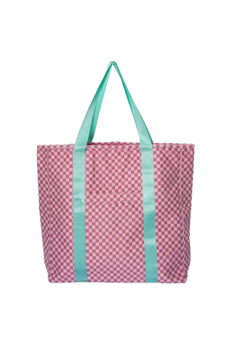 Pink and Pink Checkered Tote Bag