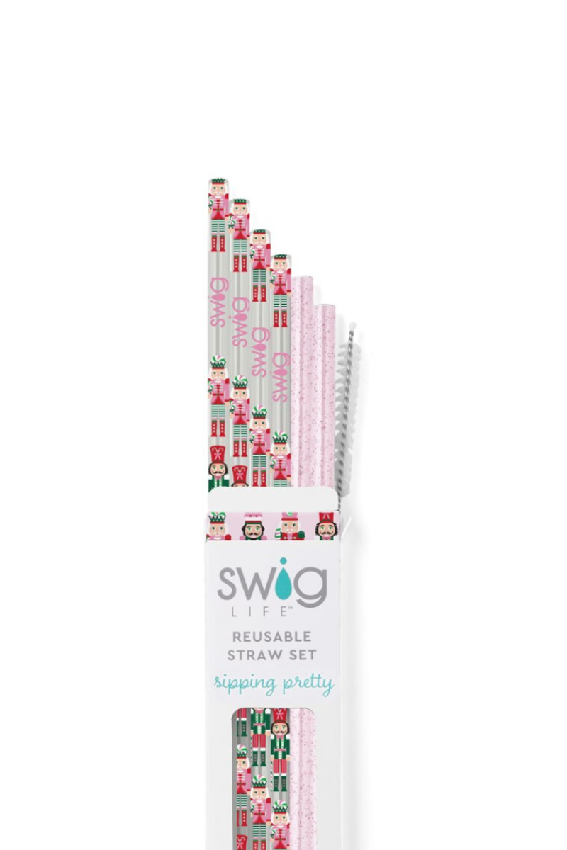 Sugar Plum Soldiers + Light Pink Glitter Reusable Straw Set
