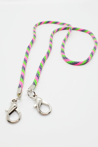 Lime, Hot Pink, and Purple Glow in the Dark Lanyard