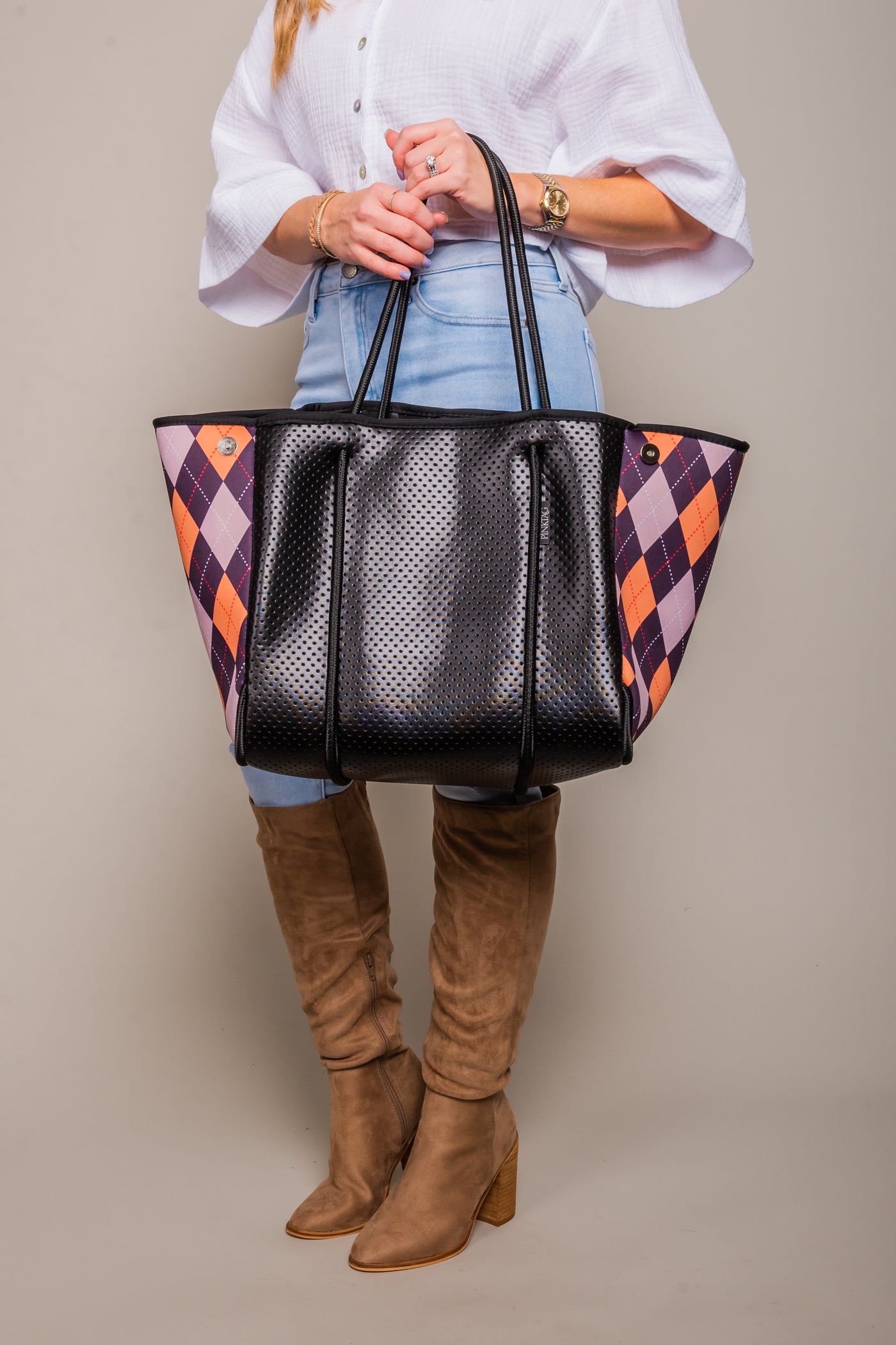 Tan Checkered Neoprene Bag