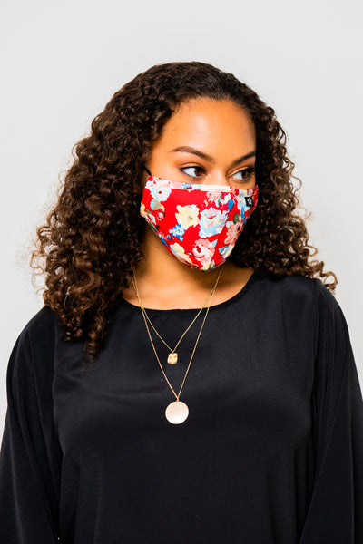 Beautiful Red Floral Premium Mask - Includes 4 Filters