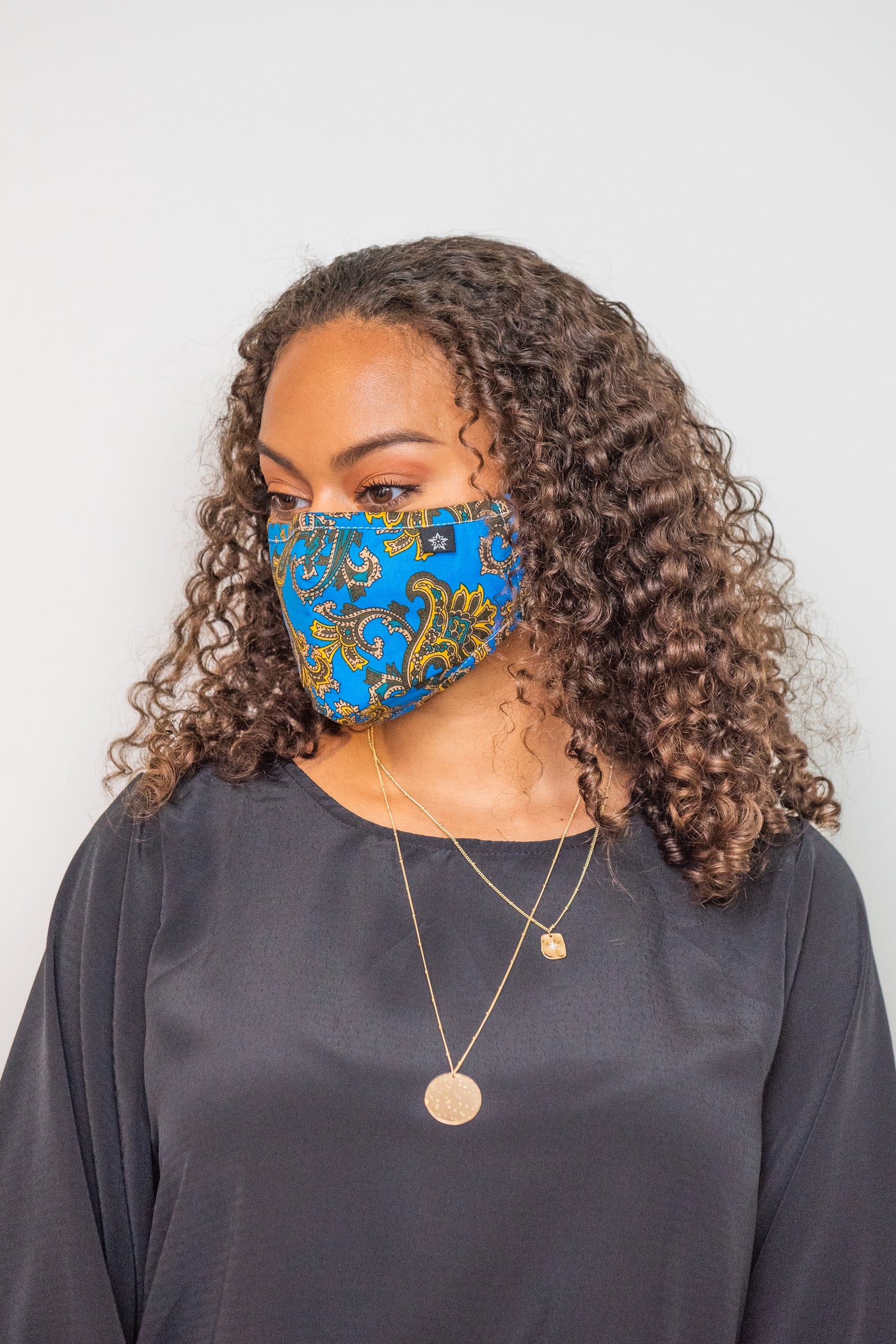 Blue/ Gold Paisley Premium Mask - Includes 4 Filters