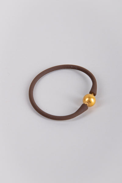 Bali 24K Gold-Plated Bead Silicone Bracelet in Chocolate Brown