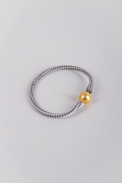Bali 24K Gold-Plated Bead Silicone Bracelet in Black Gingham