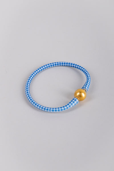 Bali 24K Gold-Plated Bead Silicone Bracelet in Blue Gingham
