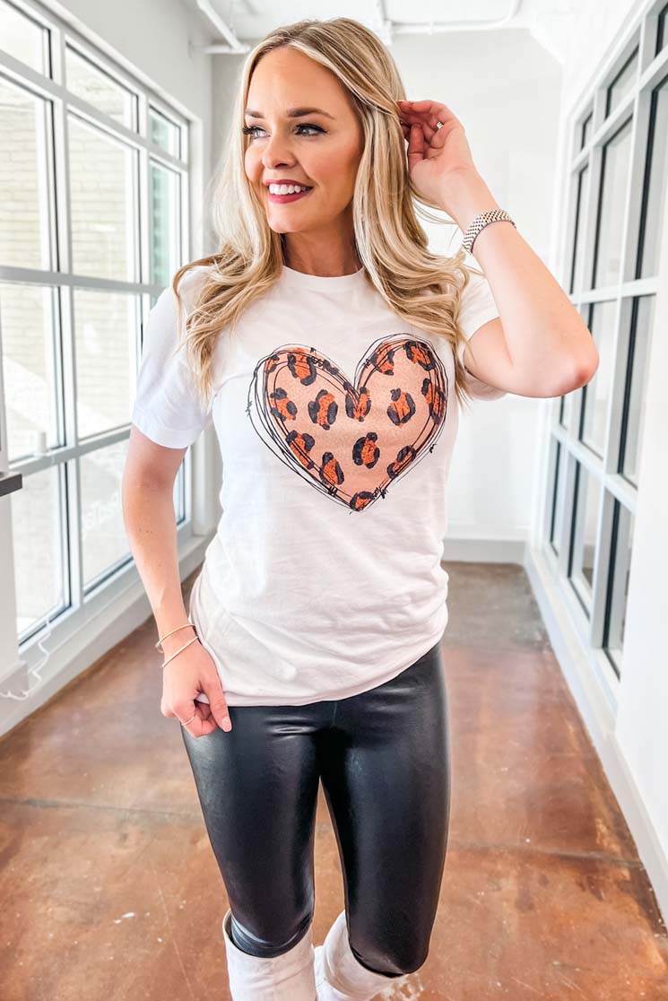 Leopard Heart Graphic Tee (Small) - FINAL SALE