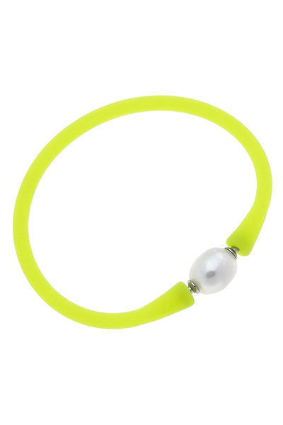 Bali Freshwater Pearl Silicone Bracelet in Neon Yellow