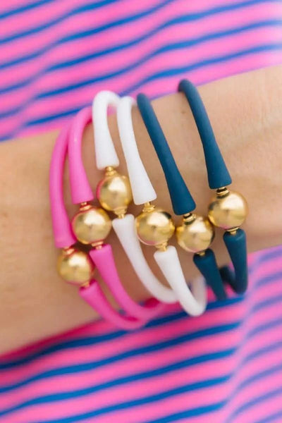 Bali 24K Gold-Plated Bead Silicone Bracelet in Navy