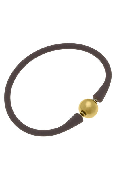 Bali 24K Gold-Plated Bead Silicone Bracelet in Chocolate Brown