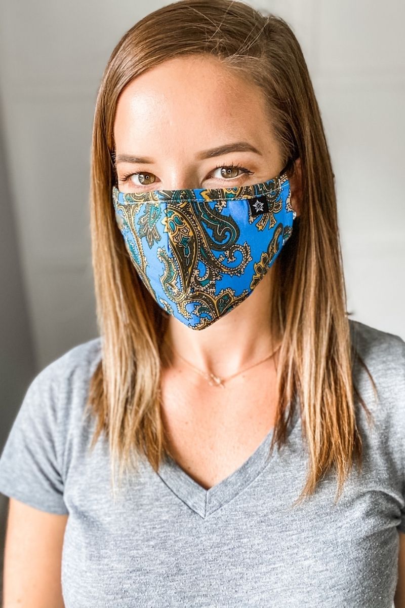 Blue/ Gold Paisley Premium Mask - Includes 4 Filters From PinkTag