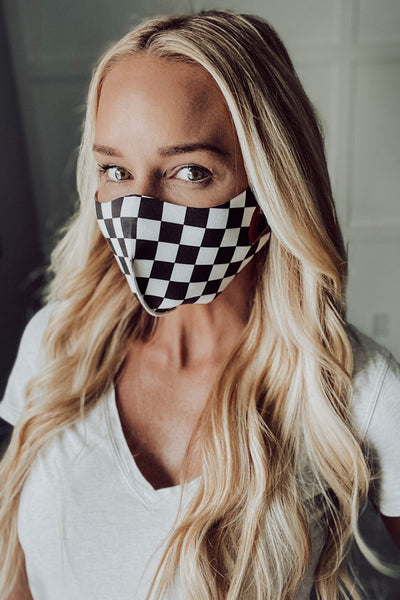 Black and White Checkered Stretch Mask Med/Large