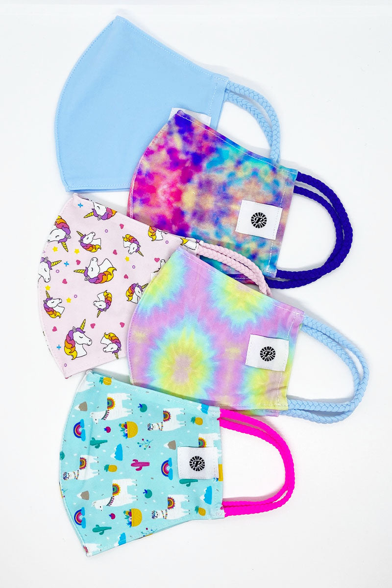 Pomchies Girls Prints Kids Simple Masks - 5 Pack +Laundry Bag