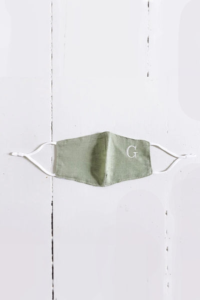 Sage Embroidered Initial Simple Mask (F) FINAL SALE