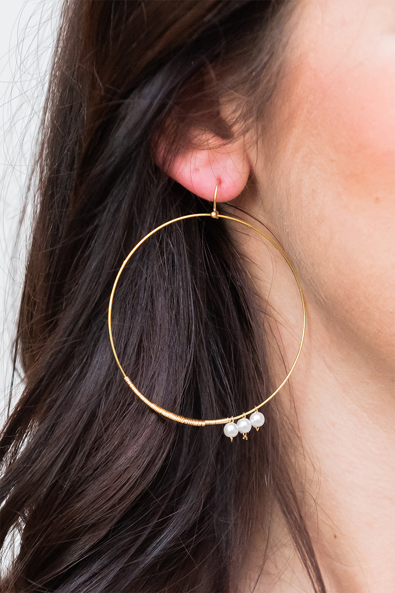 Pearl Triplet Hoop Earrings